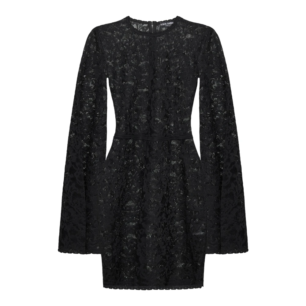 Dolce & Gabbana Zwarte Mini Kimono Mouw Jurk Black Dames