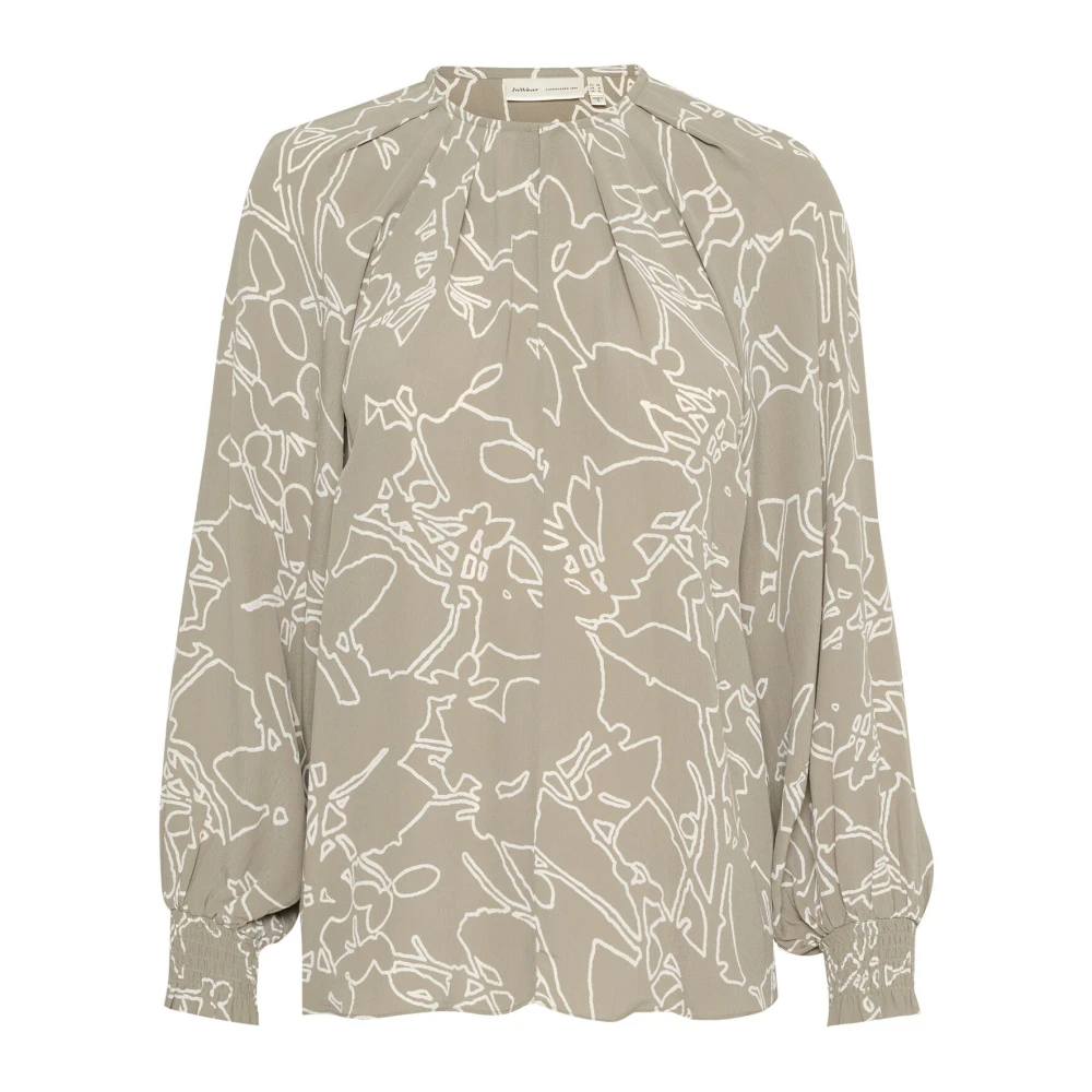 Inwear Multicolor Blouses, Female, 2XS, Silhouette Lines Blouse With Puff Sleeves