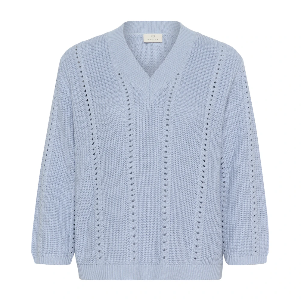 Kaffe Zachte Chambray Gebreide Trui met Korte Mouwen Blue Dames