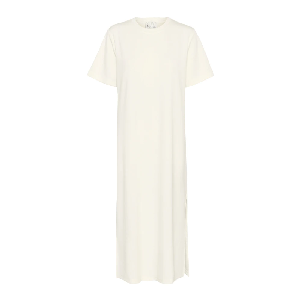 My Essential Wardrobe R-Neck Lange Jurk met Splitten White Dames