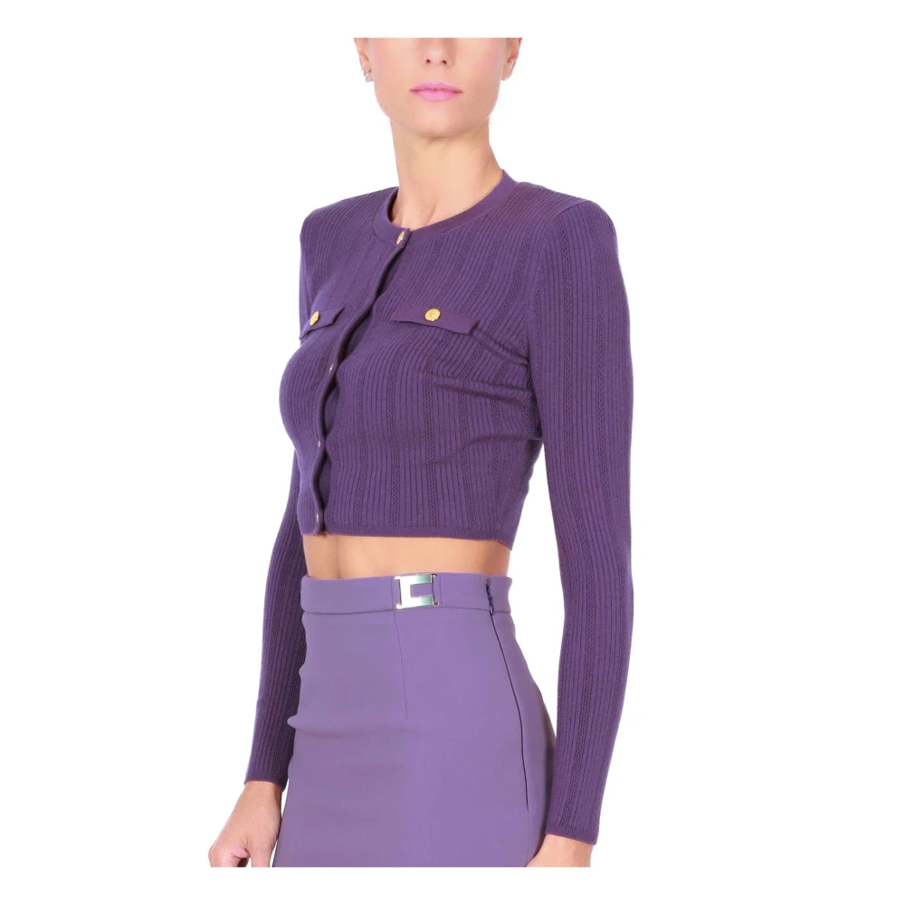 Elisabetta Franchi Korte Ribgebreide Vest Pruim Purple Dames