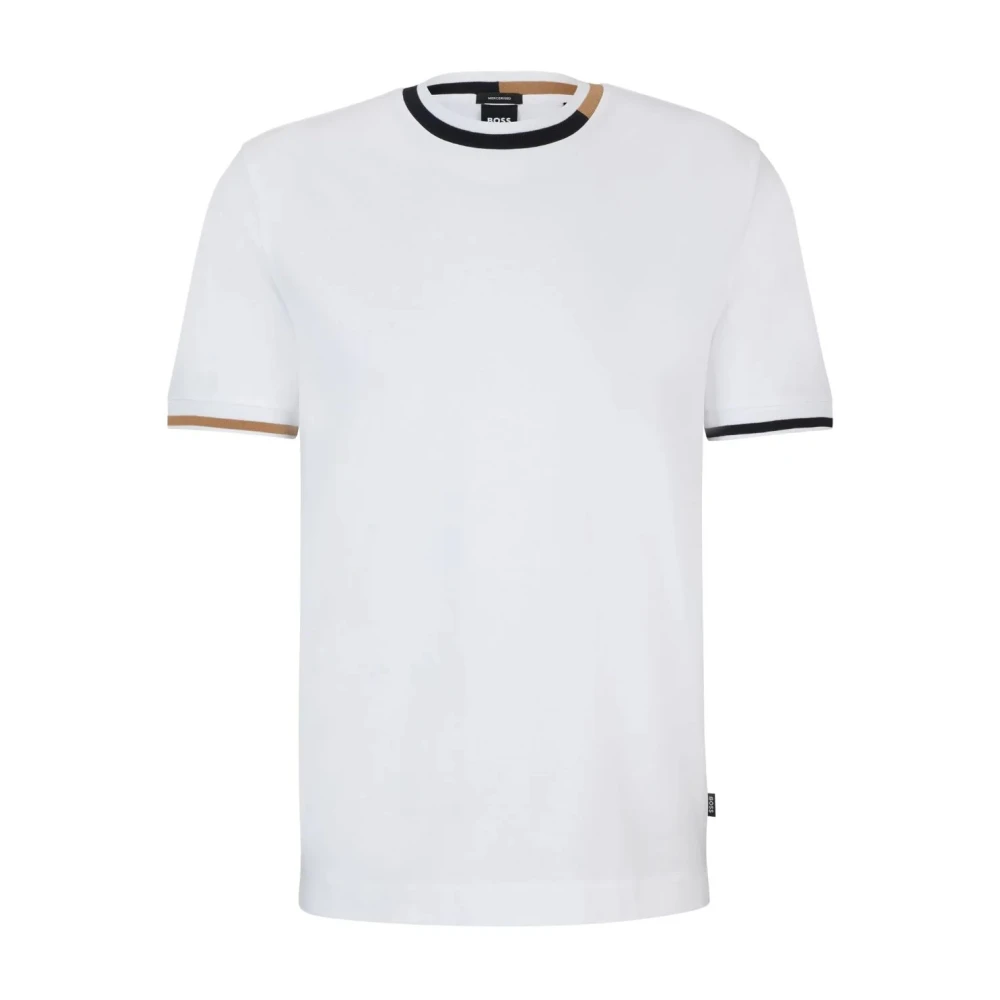 Boss Black Witte Katoenen T-shirt met Contrasterende Details White Heren