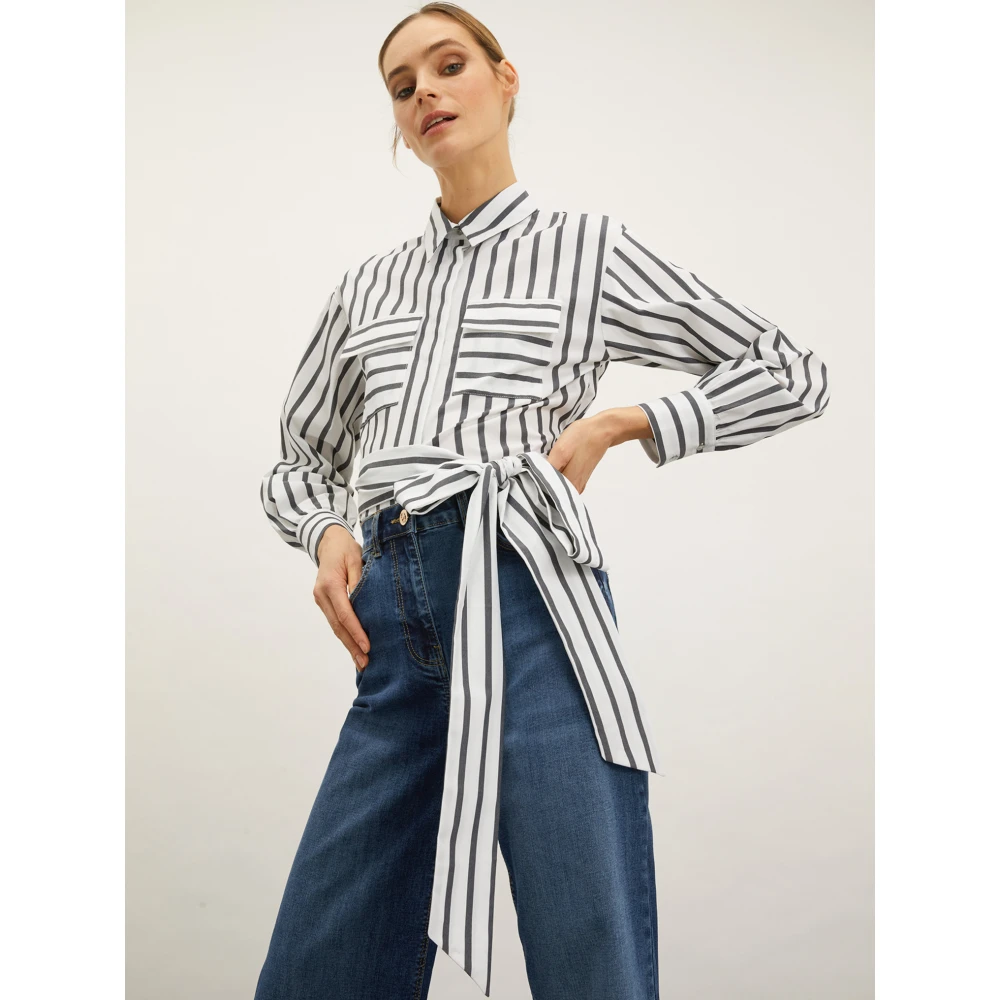Motivi Gestreepte Cropped Overhemd met Riem Multicolor Dames