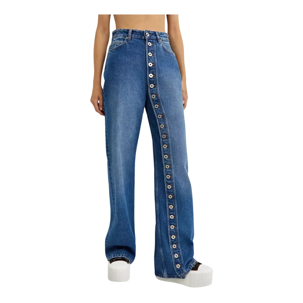 Jean Paul Gaultier Wijde knoopsluiting distressed blauwe jeans Blue Dames