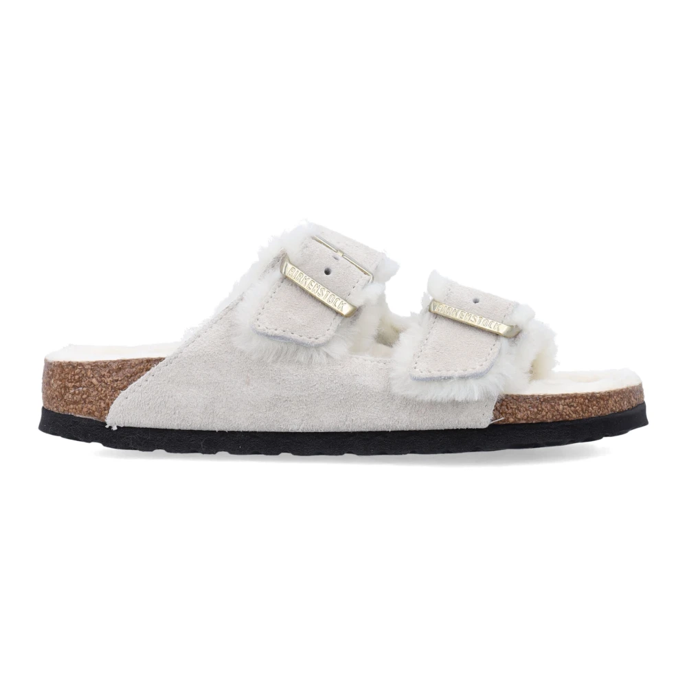 Birkenstock Antikvit Stängd Shearling Sandal White, Dam