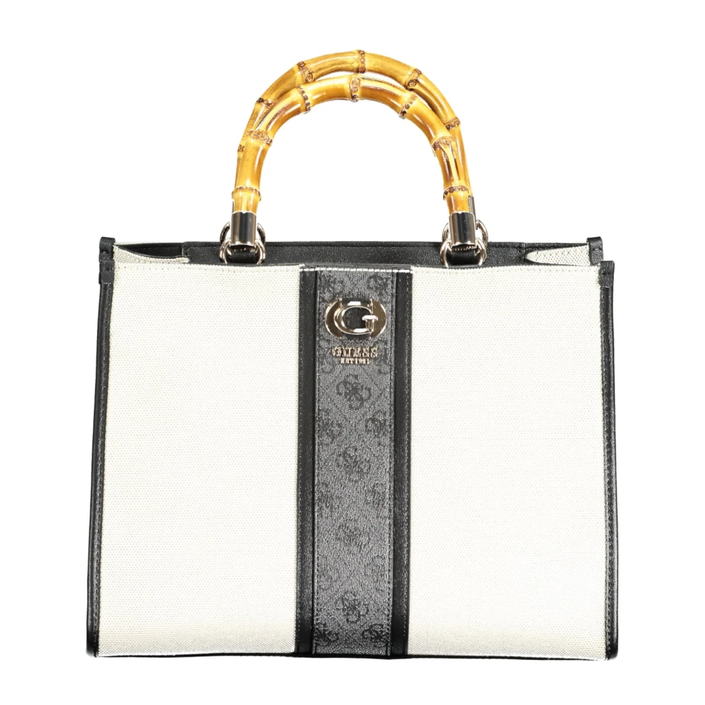 Guess Zwarte Katoenen Handtas met Verstelbare Schouderriem en Meerdere Compartimenten Black Dames