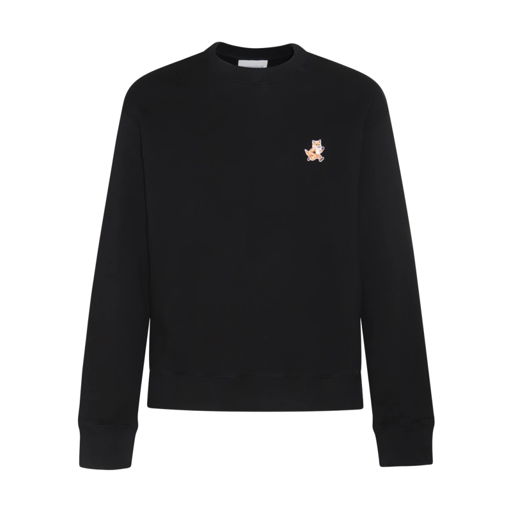 Maison Kitsuné Zwarte katoenen sweatshirt met geborduurd logo Black Heren