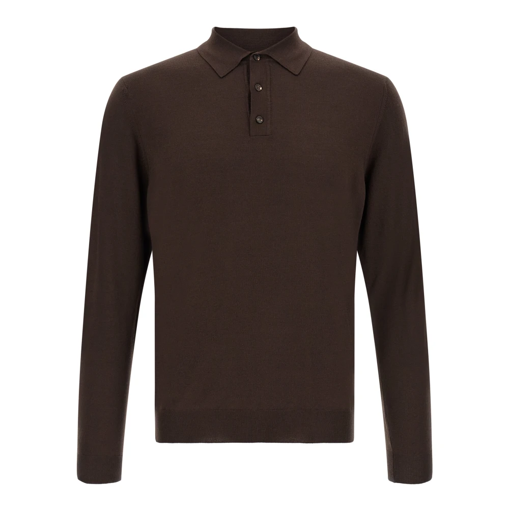 Zanone Brown Round-Neck Knitwear, Male, 3XL, Long-Sleeved Polo Shirt