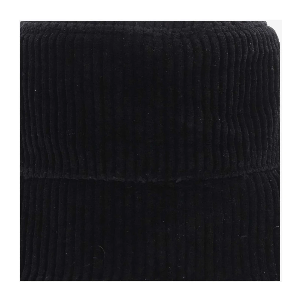 Jil Sander Zwarte Katoenen Velvet Geribbelde Rand Hoed Black Dames