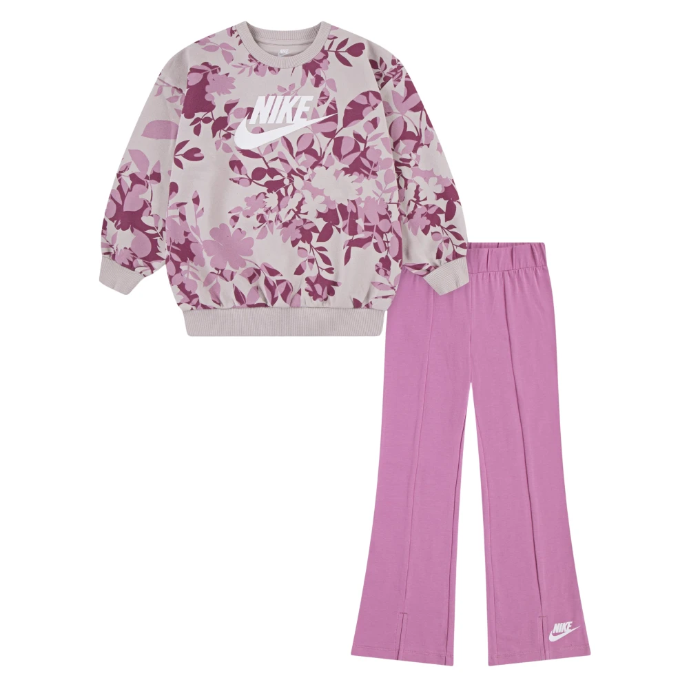 Nike Girls Pink Kids Sets, 4 Y, Floral Camo Crew And Leggings Set