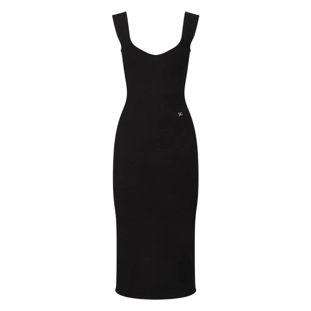Dolce & Gabbana Elegante Midi Jurk Zwart Black Dames