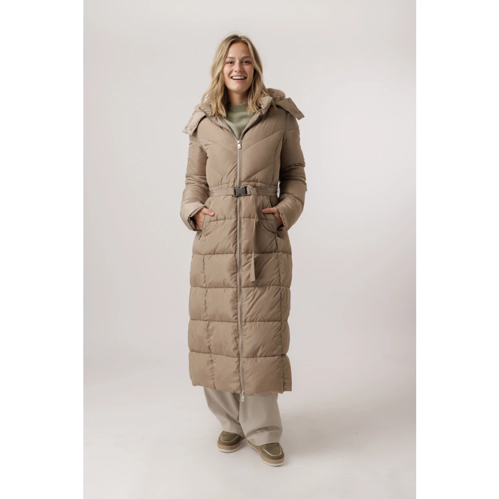 Ottod'Ame Steen Hoge Kraag Jas met Riem Beige Dames