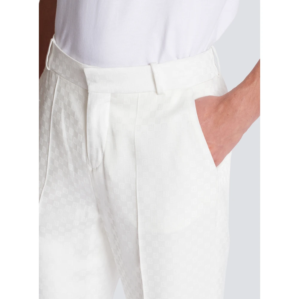 Balmain Monogram satijnen broek White Heren