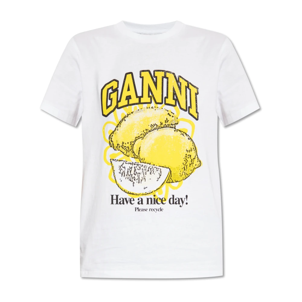 Ganni T-shirt med logotyp White, Dam