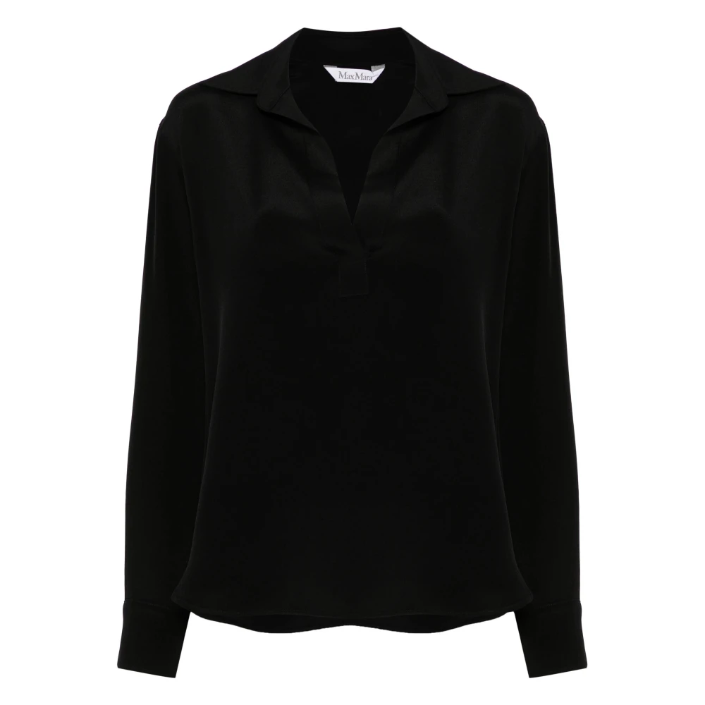 Max Mara Zwarte Zijden Polo Kraag Shirt Black Dames