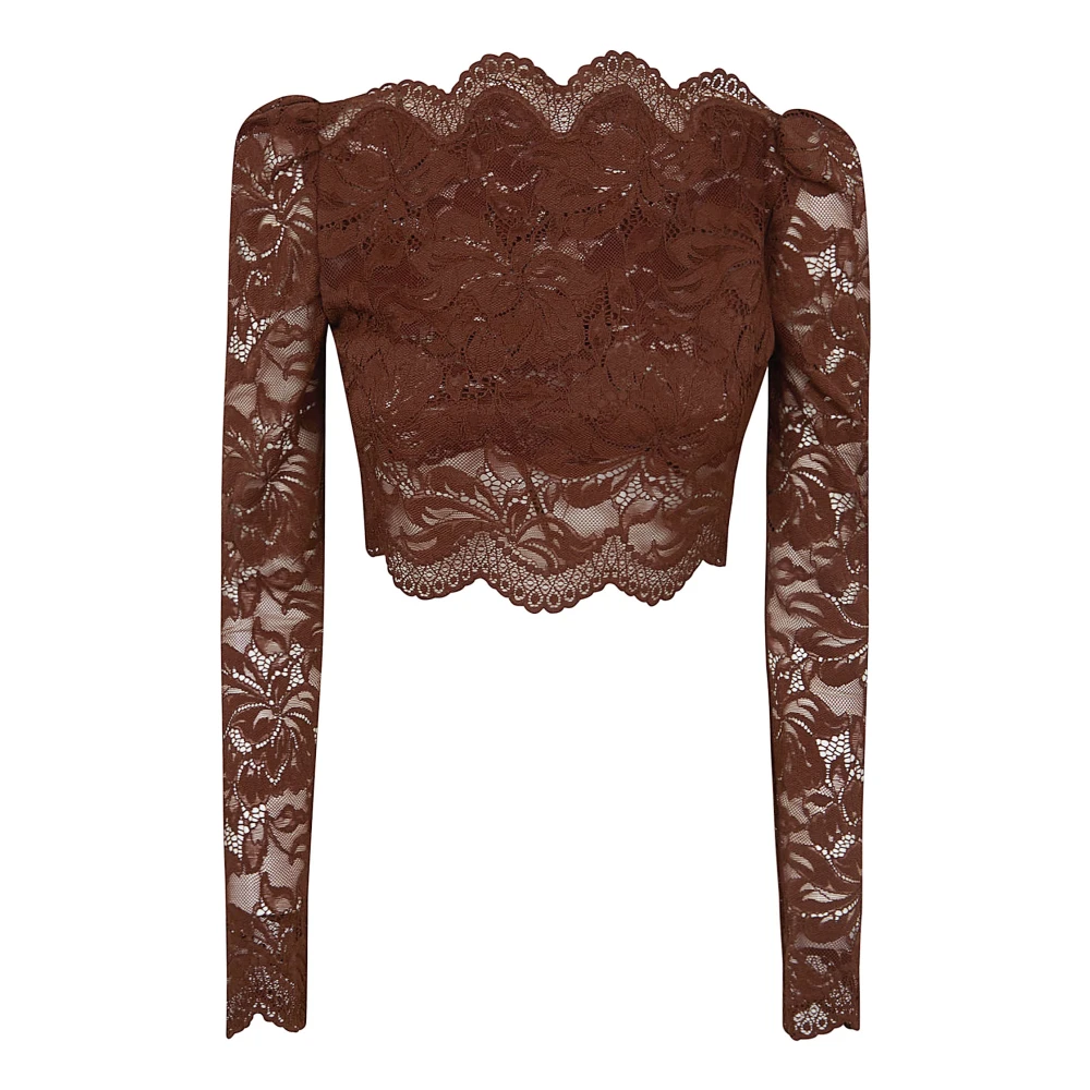 Rabanne Women's Brown Crop Top In Lace - Long Sleeve T-Shirts - M - Tops