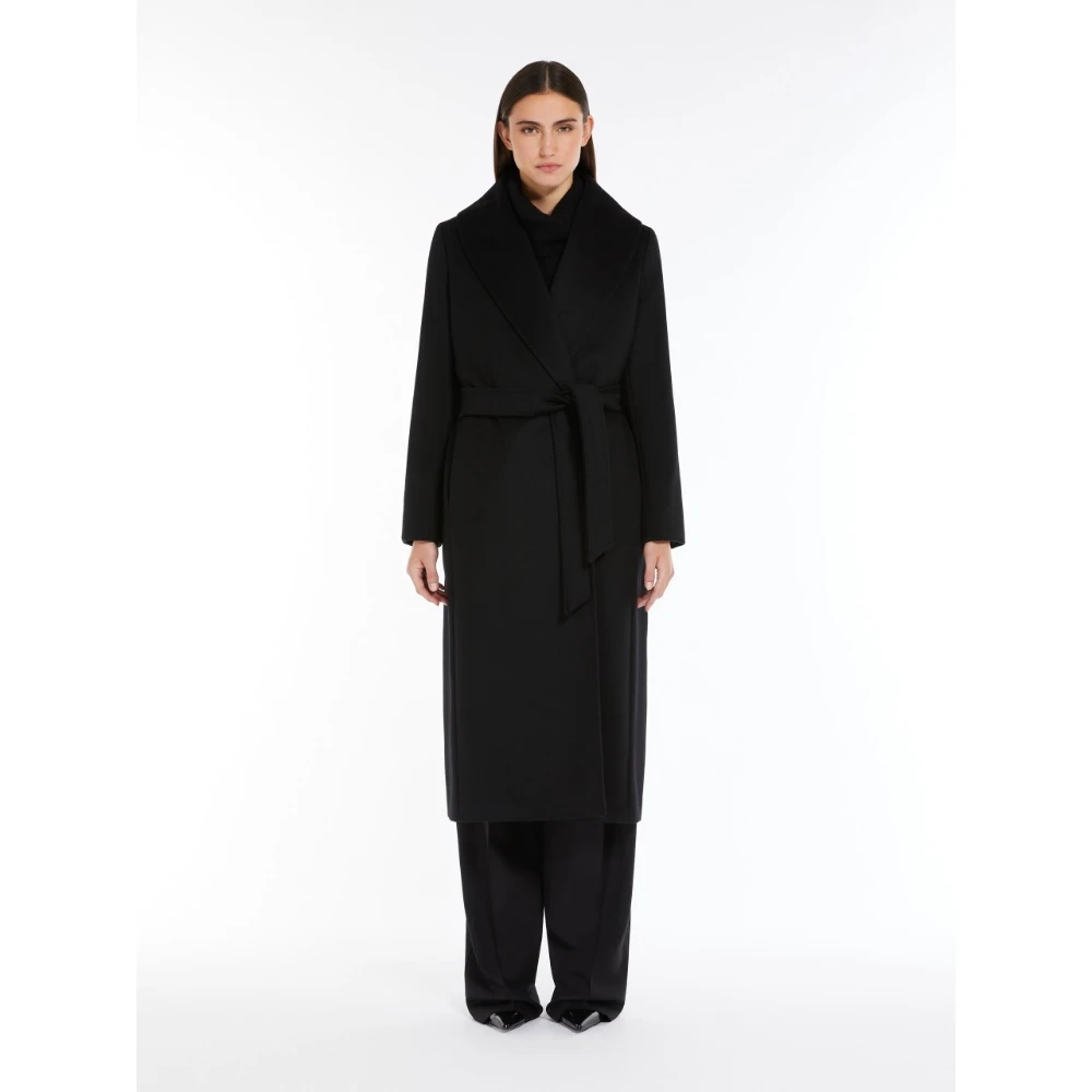 Max Mara Studio Zwarte Wol Drap Ochtendjas Jas Black Dames