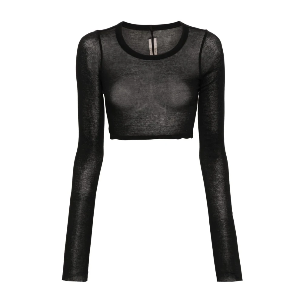 Rick Owens Zwart T-shirt met Ronde Hals en Lange Mouwen Black Dames