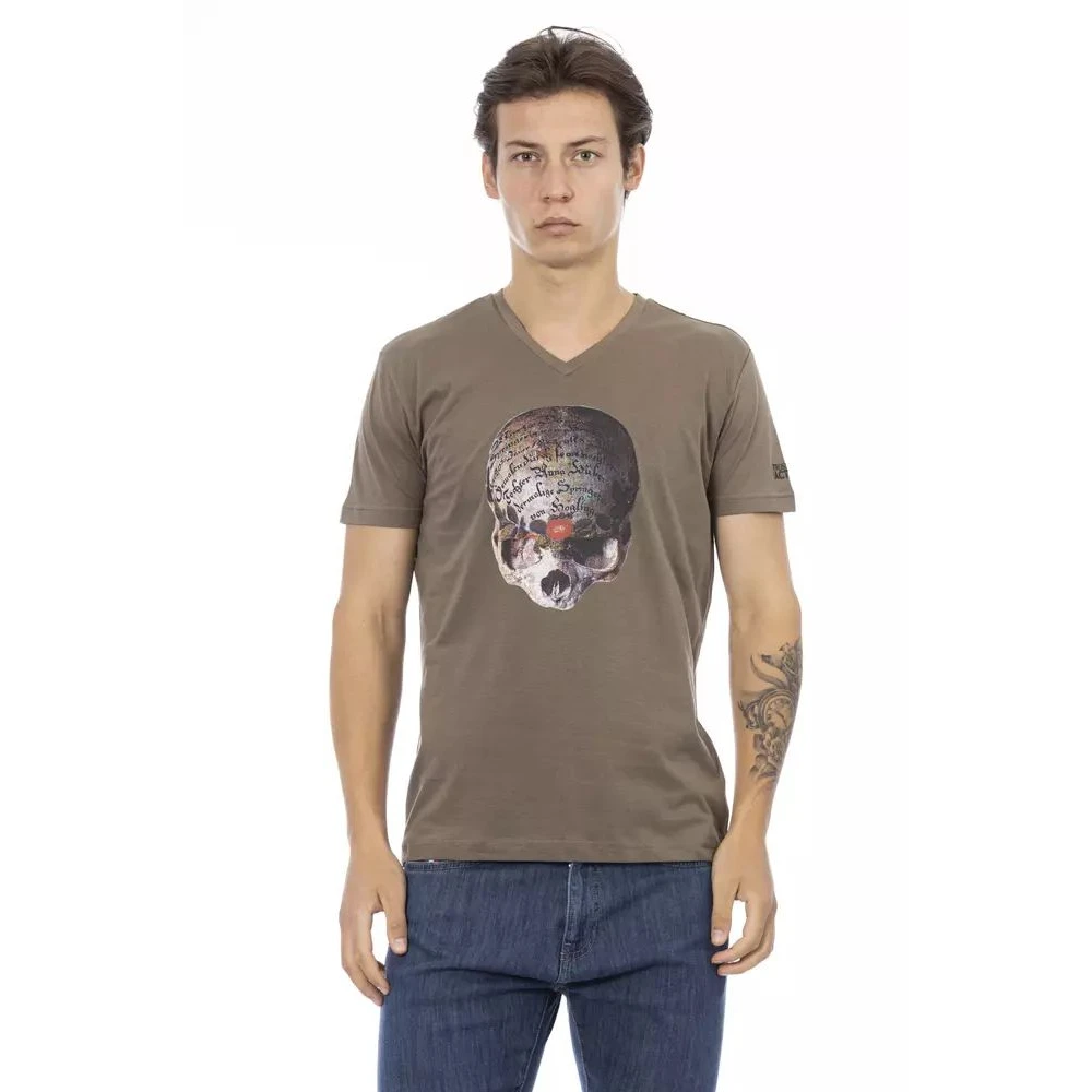 Trussardi Mannelijk Bruin E V-Hals Tee Met Front Print