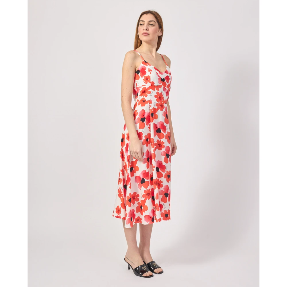 YES ZEE Rode Bloemen Lange Jurk met Dunne Bandjes Red Dames