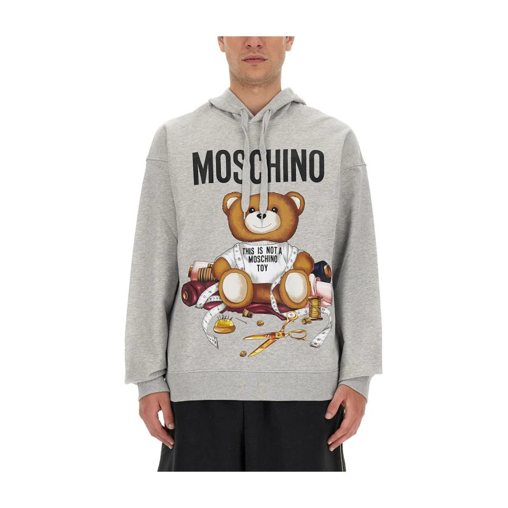 Moschino Print Sweater met Trekkoord Capuchon Gray Heren