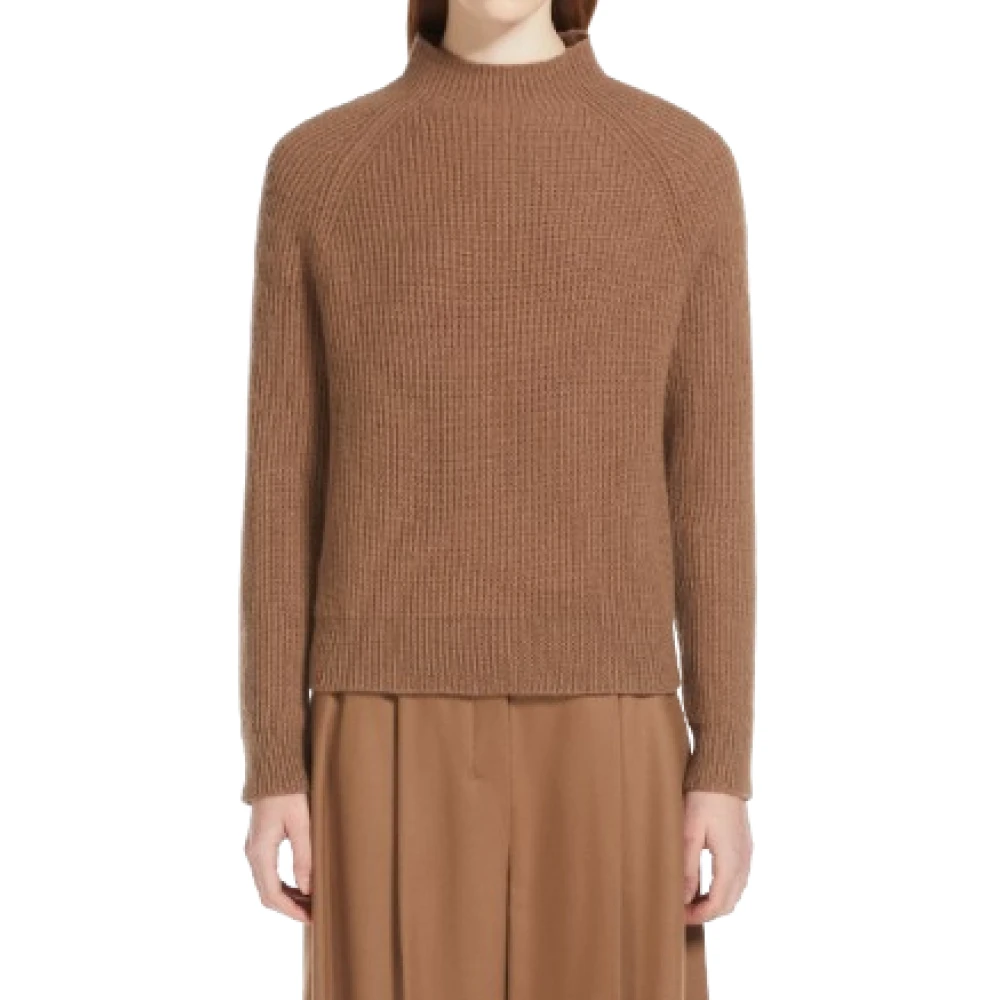 Max Mara Kameelwol Kasjmiertrui Engelse Rib Brown Dames