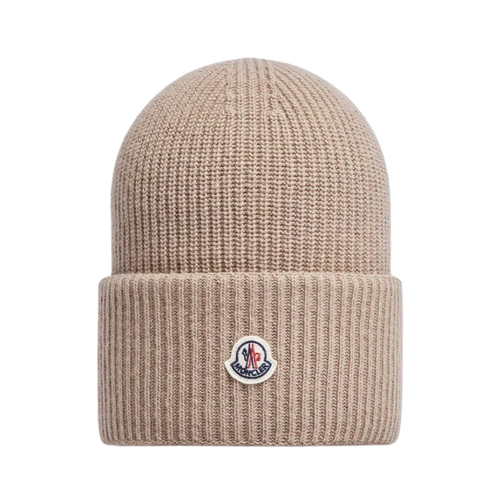 Moncler Women's Beige Wool Beanie Hat Classic Style