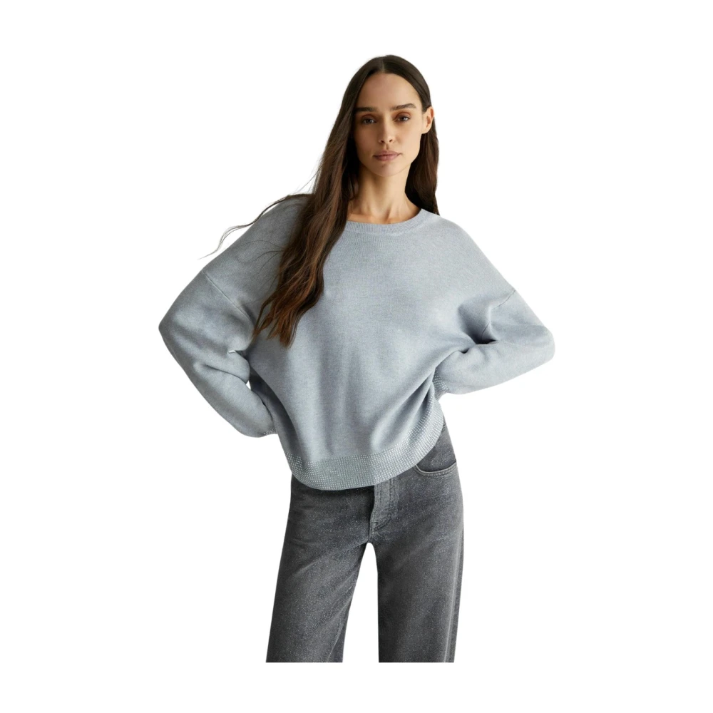 Liu Jo Rhinestone Crew-Neck Sweater Gray Dames