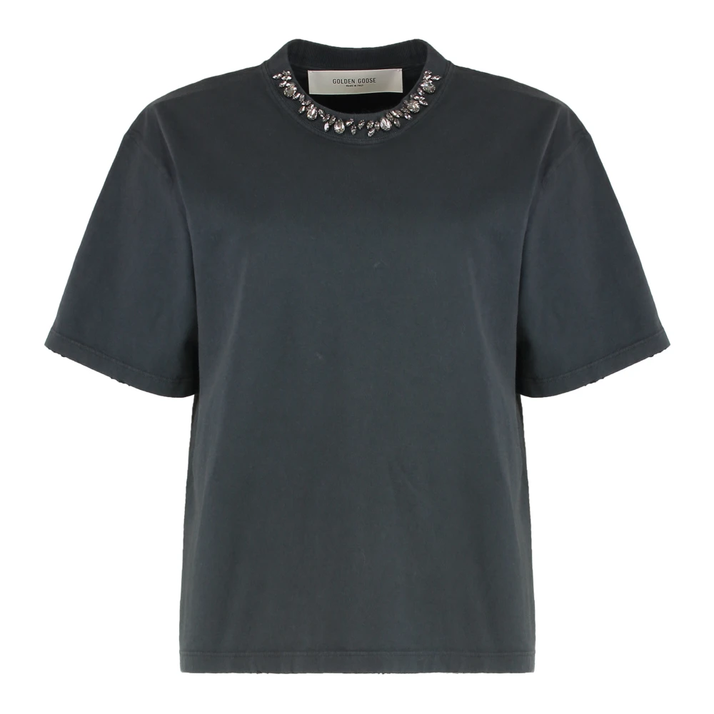 Golden Goose Women's Gray T-Shirts, M, T-Shirt With Crystals