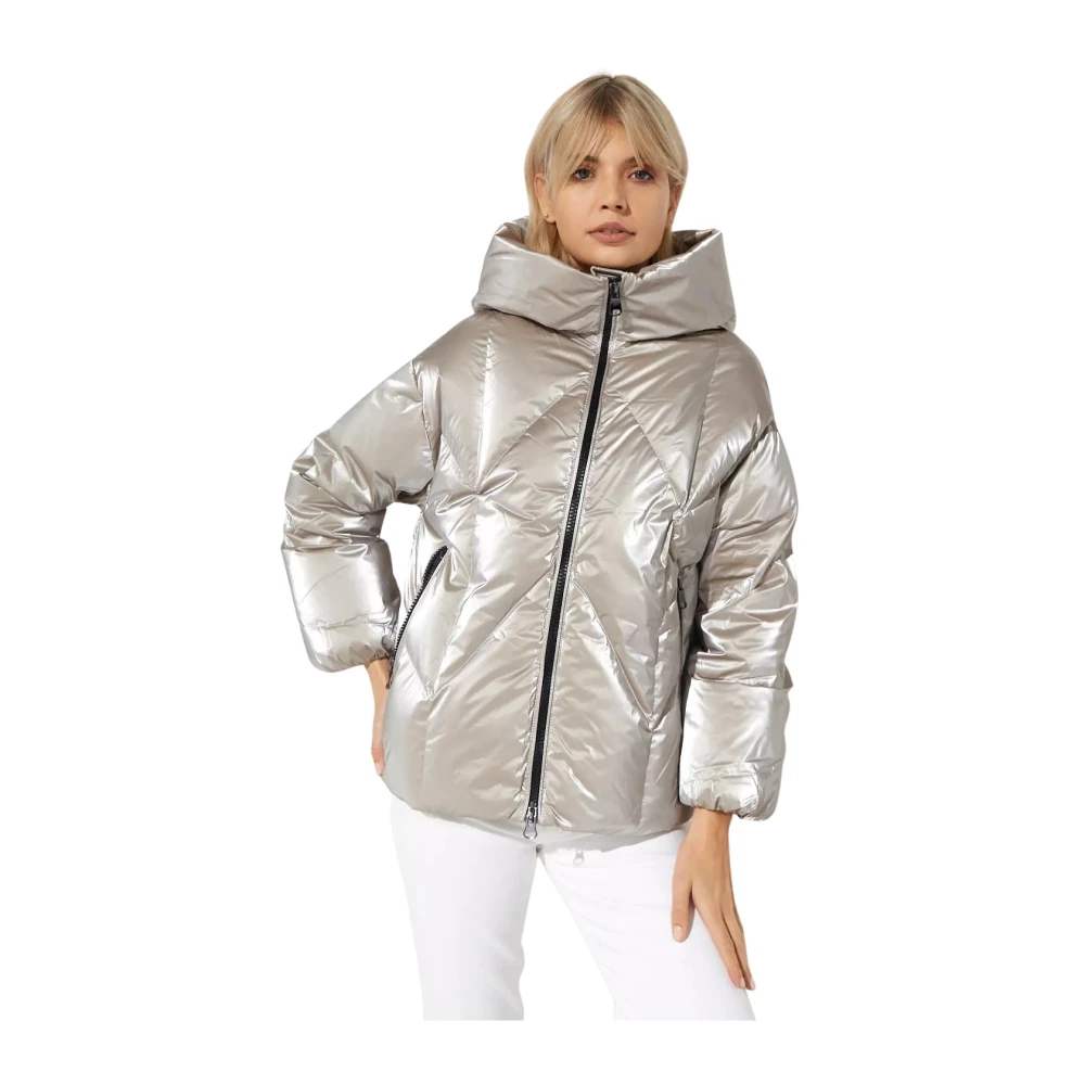 Hetregó Beige Metallic Puffer Jacket Beige, Dam