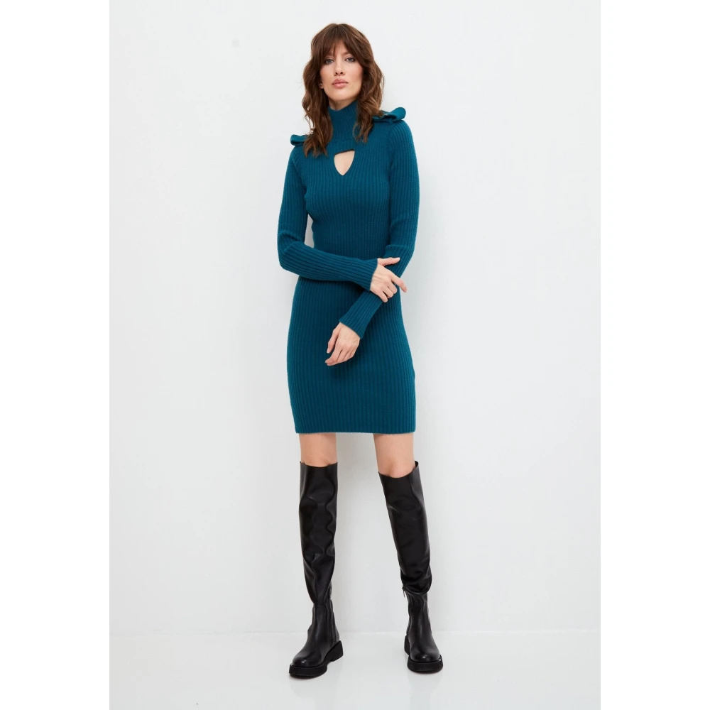 Cesare Gaspari Elegante Gebreide Jurk Teal Blue Dames