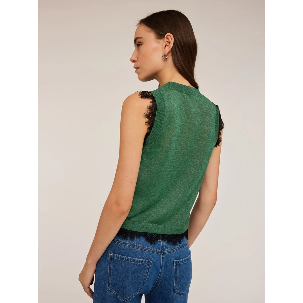 Motivi Gebreide top met kanten rand Green Dames