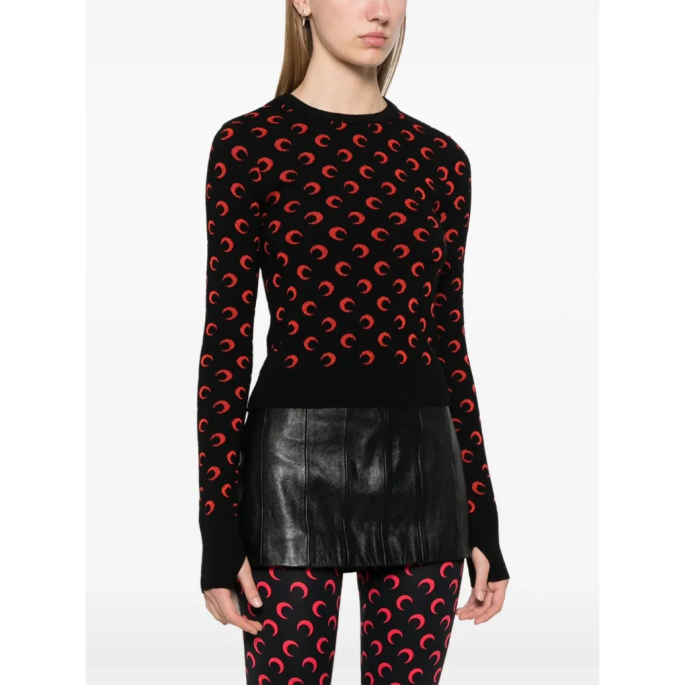 Marine Serre Maan Jacquard Zwarte Trui Black Dames