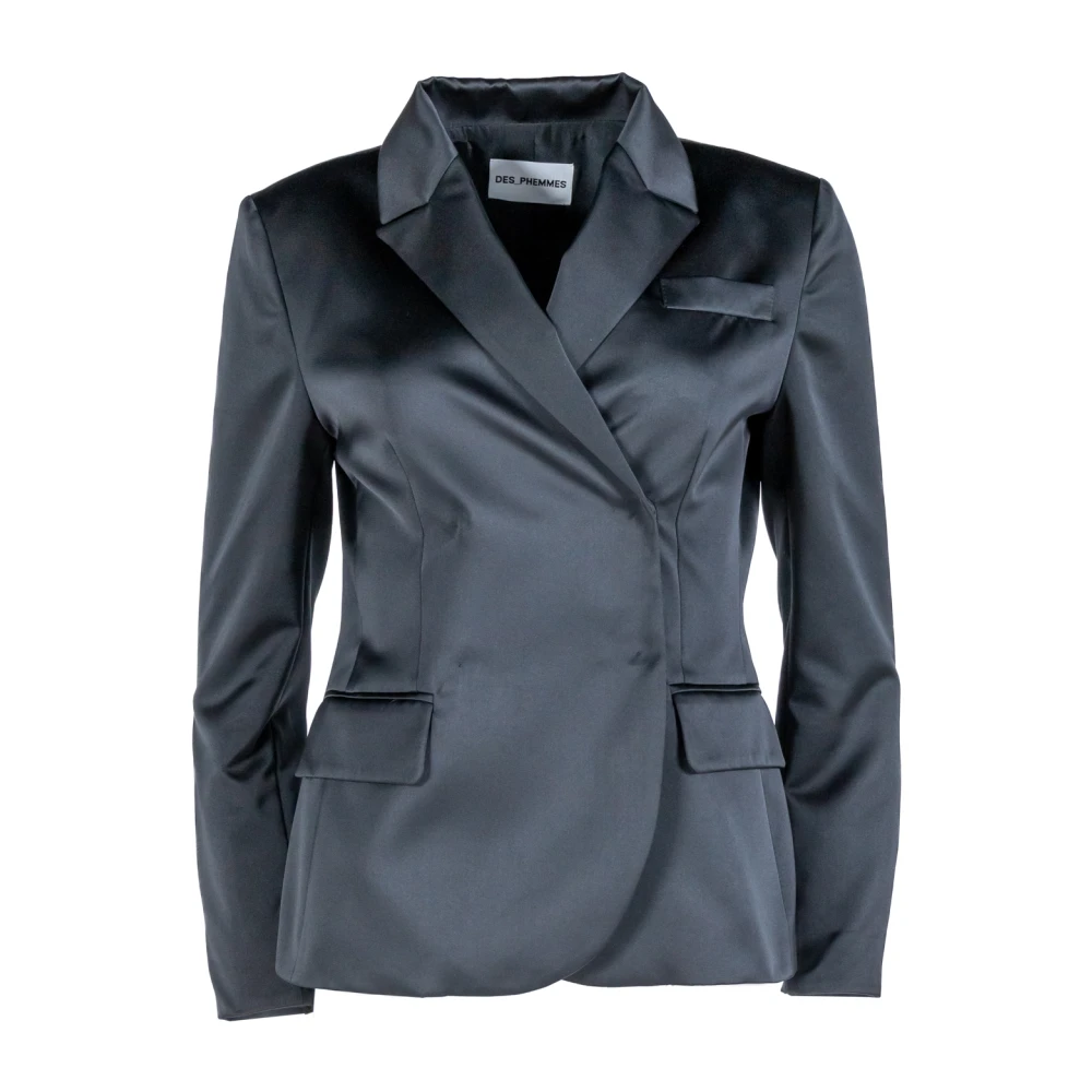 DES Phemmes Zwarte double-breasted blazer van Duchess satijn Black Dames