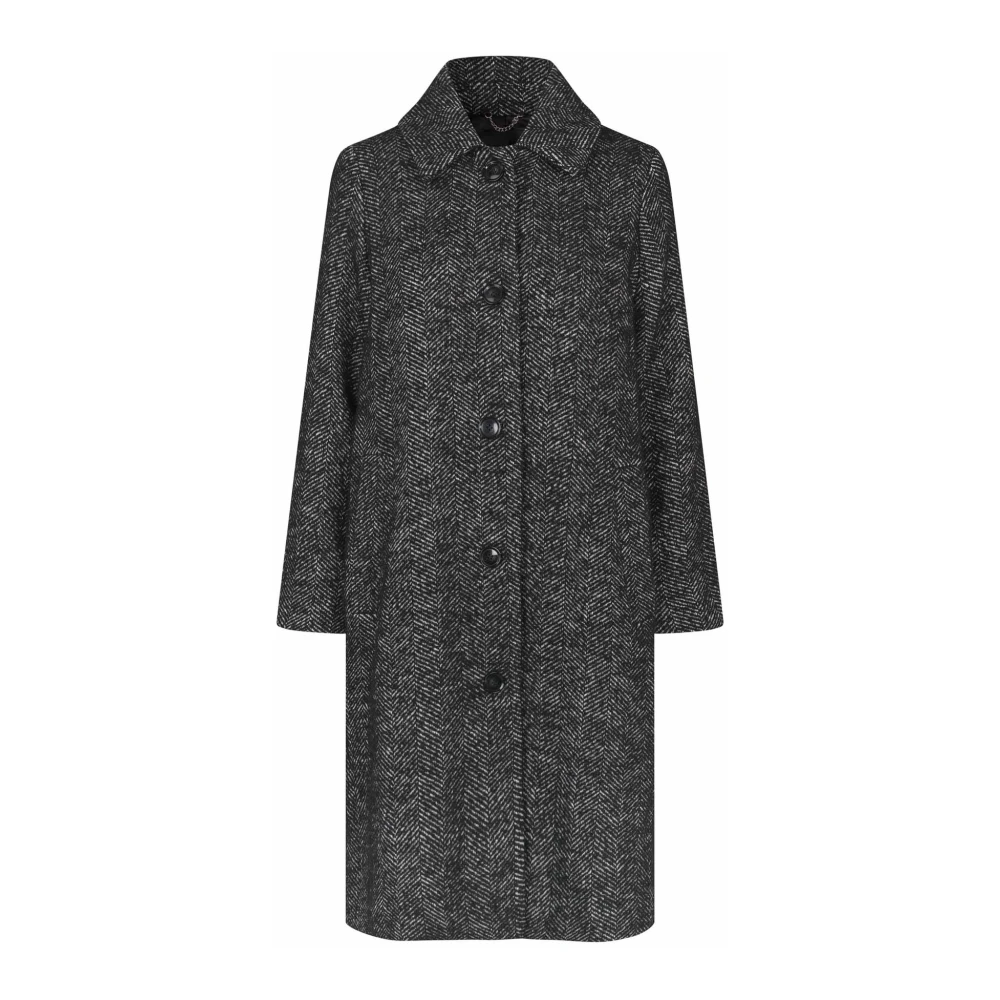 Masai Klassieke Zwarte Jas met Visgraatpatroon Black Dames