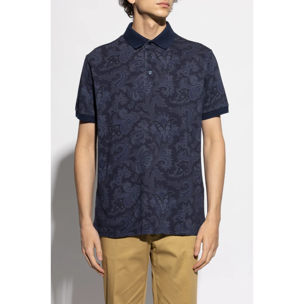 ETRO Katoenen polo met decoratief patroon Blue Heren