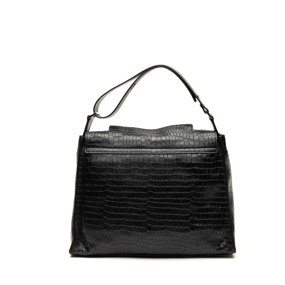 Orciani Zwarte Leren Schoudertas Black Dames