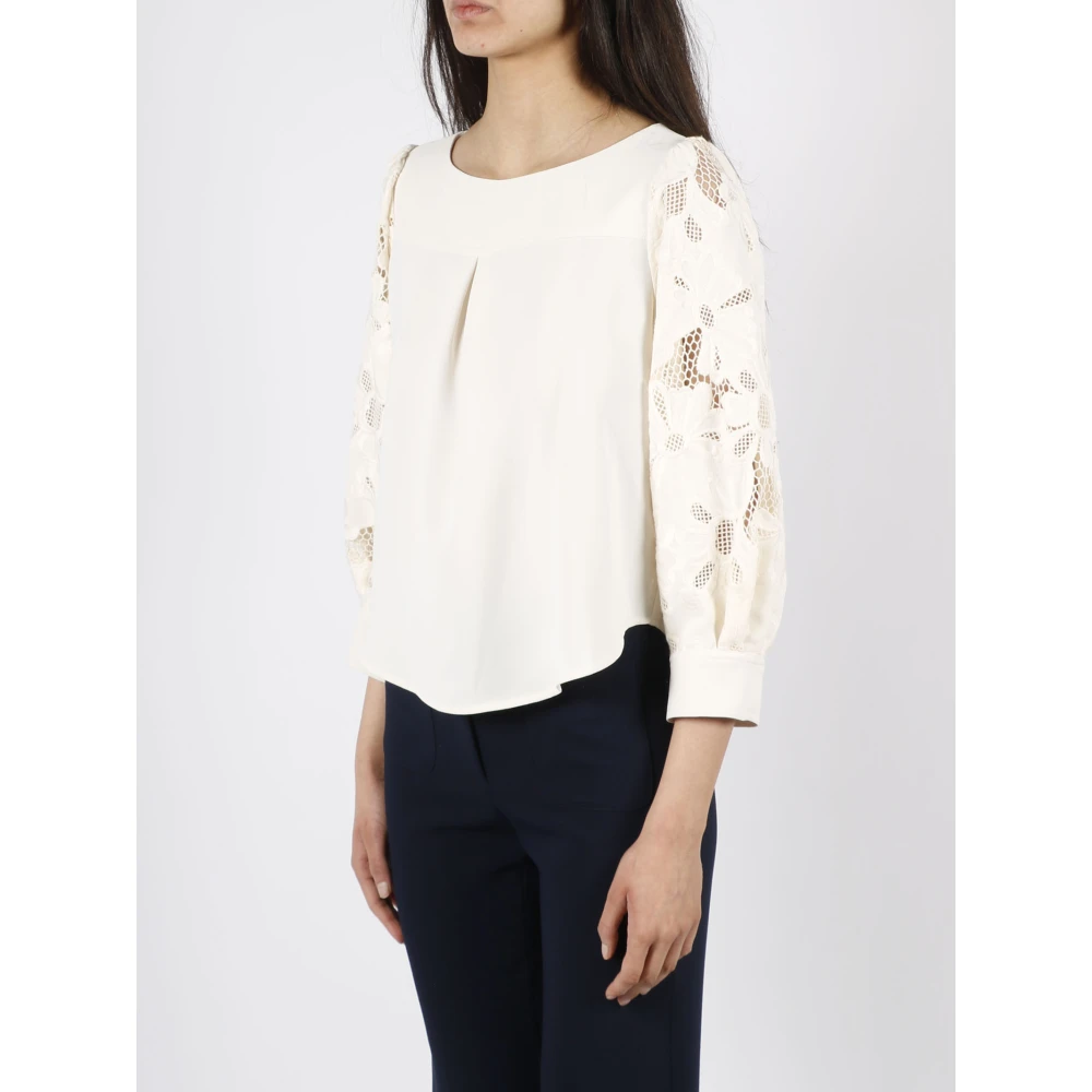 See by Chloé T-Shirt met Bloemenkanten Mouwen Beige Dames