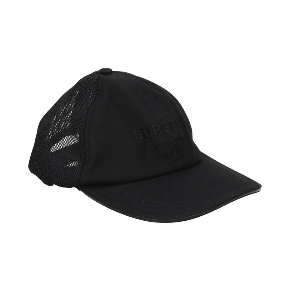 Burberry Men's Black Logo Front Cotton Hat Button Closure