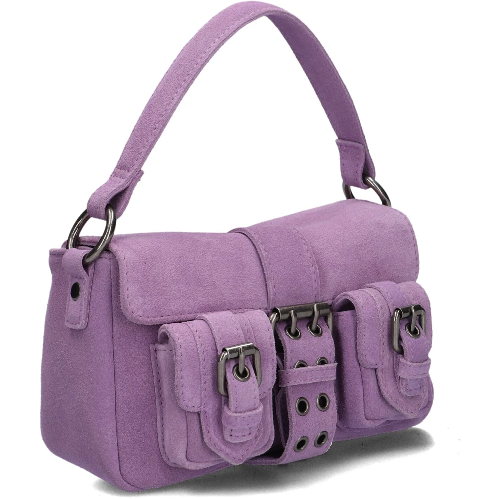 Núnoo Paarse Suède Schoudertas met Gesp Purple Dames