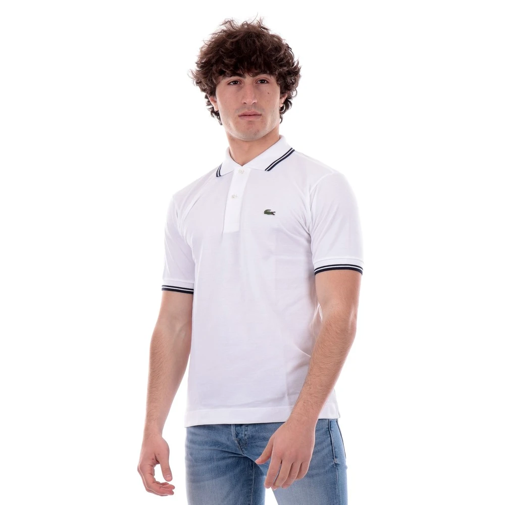 Lacoste Men's White Polo Shirts, 2XL, Striped Collar Polo Shirt