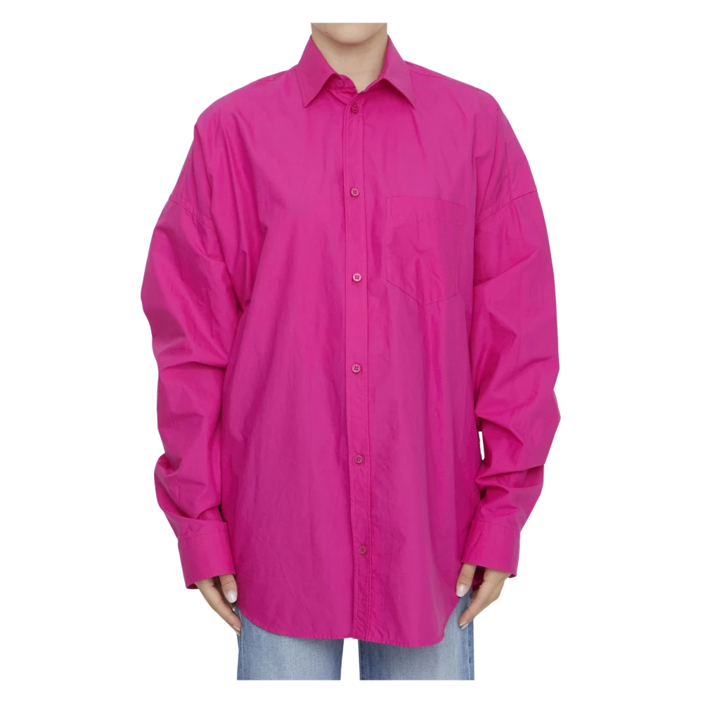 Balenciaga Oversized Katoenen Shirt met Contrastlogo Pink Dames