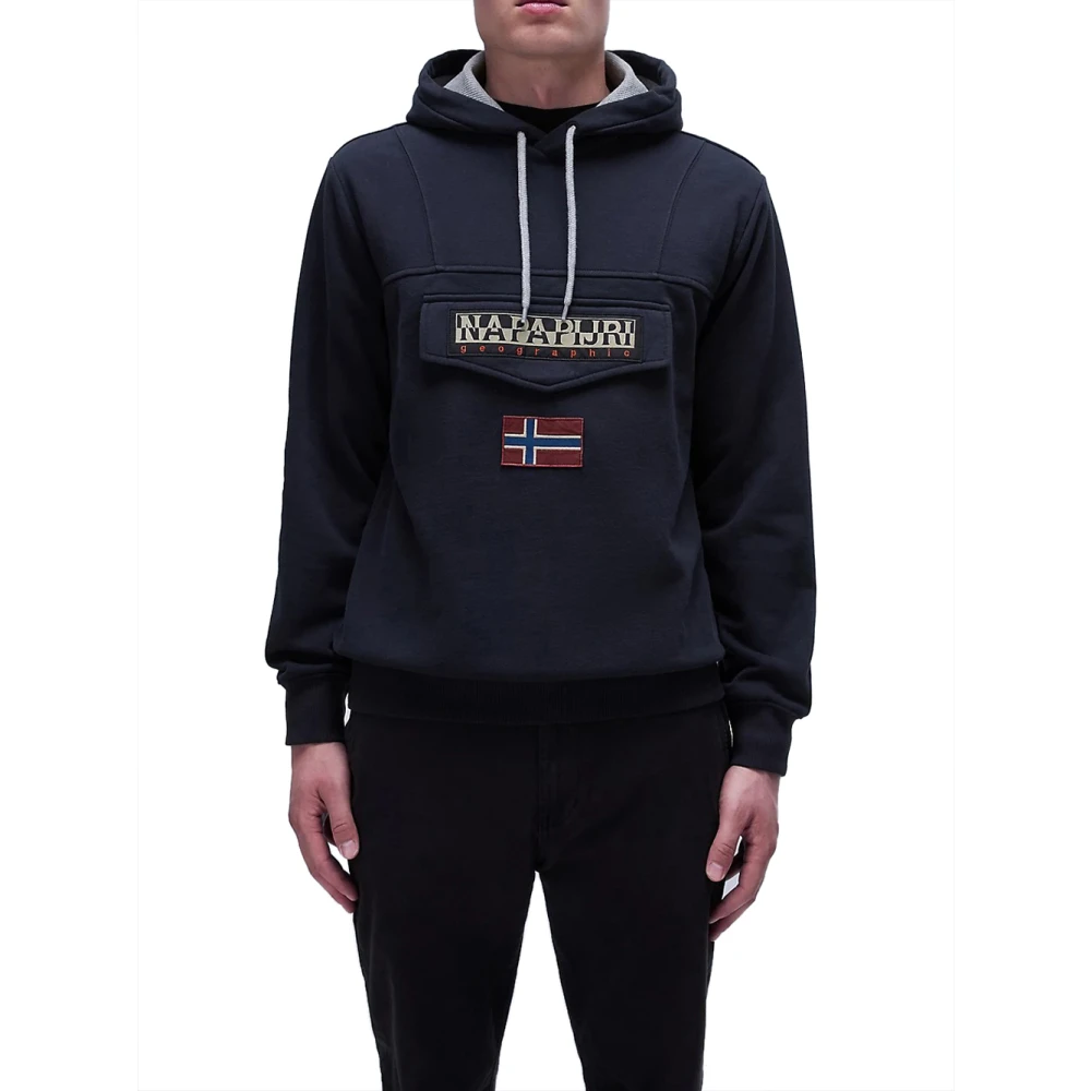 Napapijri Zwarte Hoodie Winter Stijl Iconisch Vlag Black Heren