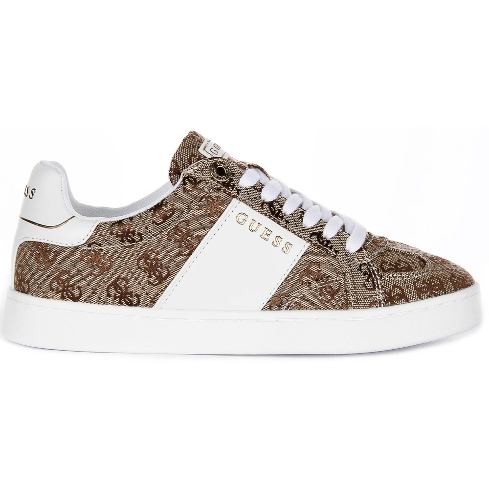 Guess Women's Brown Sneakers, 4 Uk, Beige Logo Trainers
