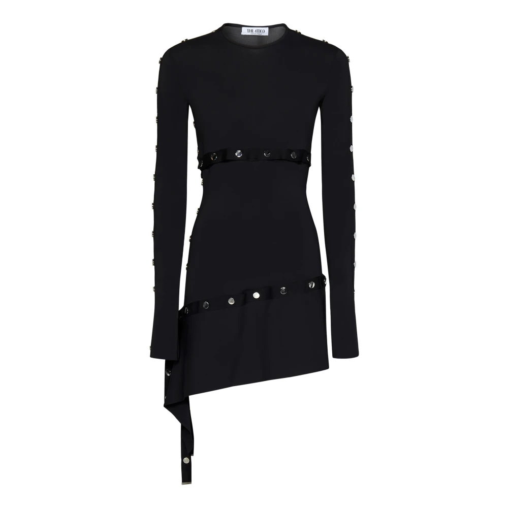 The Attico Zwarte Asymmetrische Mini Jurk met Studs Black Dames