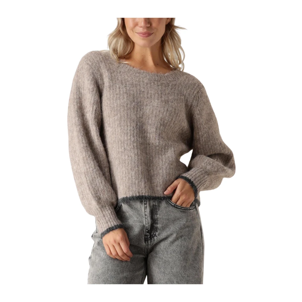 Co'Couture Grijze Ribgebreide Trui met Strikdetail Gray Dames