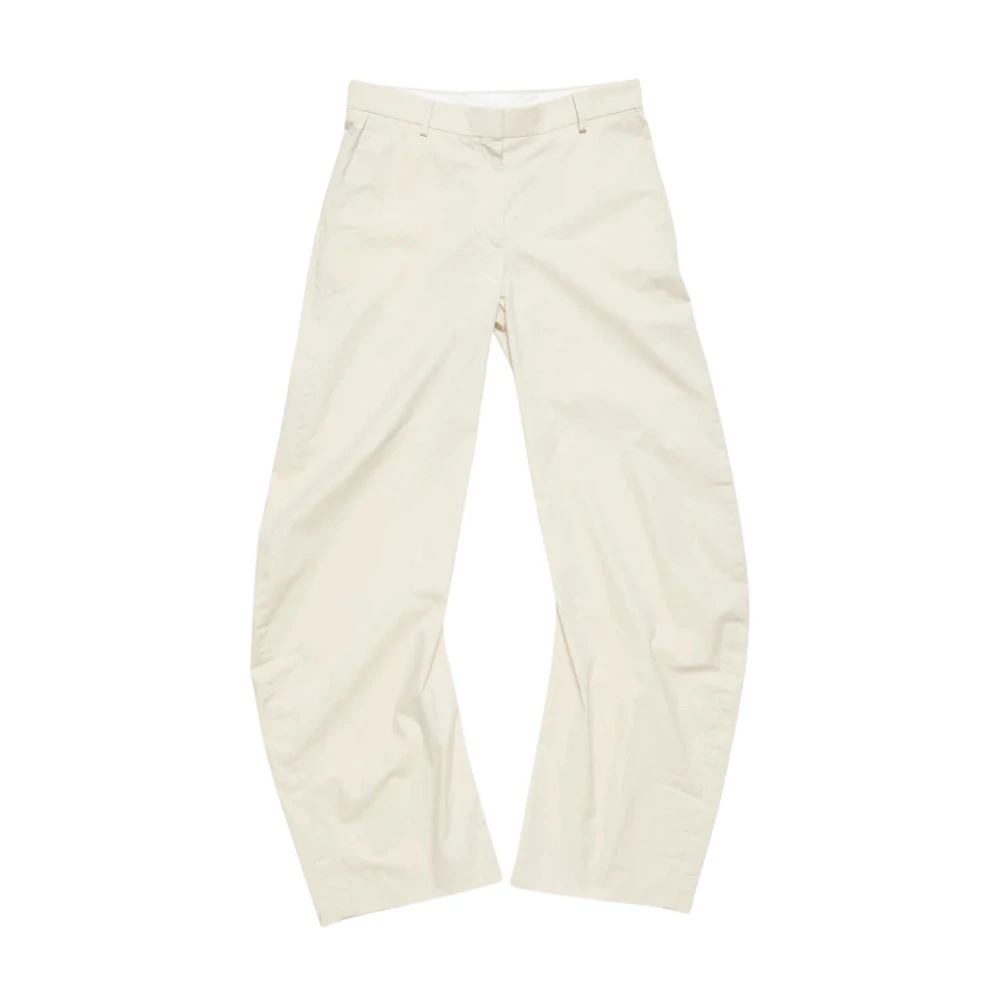Acne Studios Women's Beige Wide Trousers, M, Casual Twill Trousers