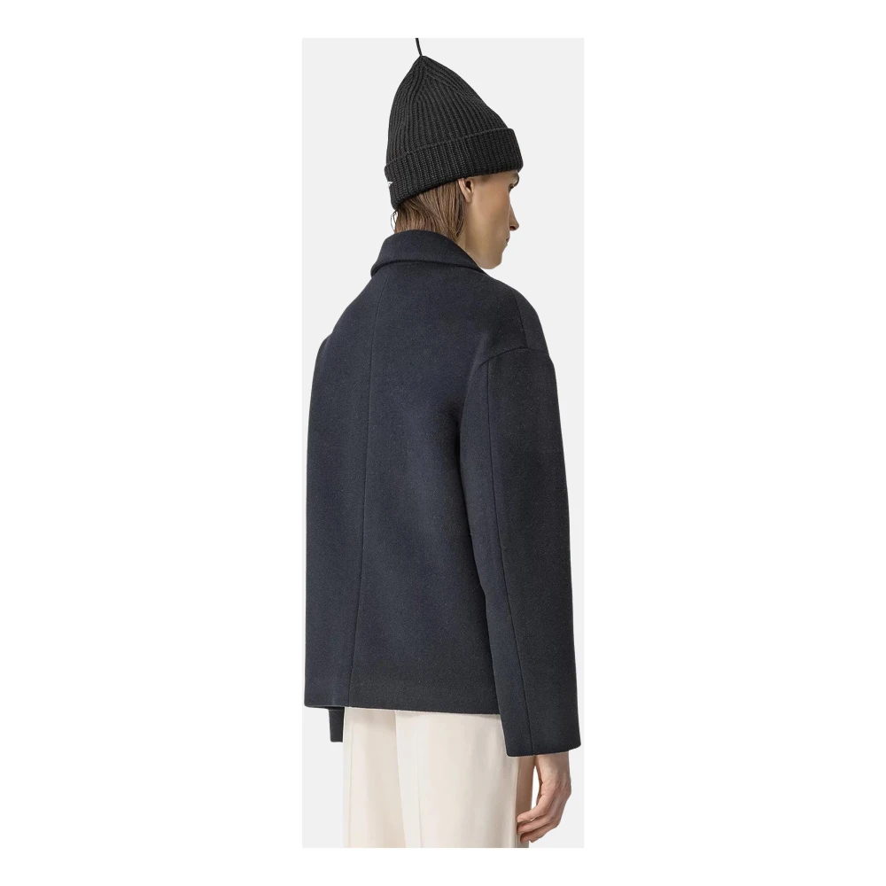 Forte Kasjmier Peacoat met Zakken en Metalen Knopen Black Dames