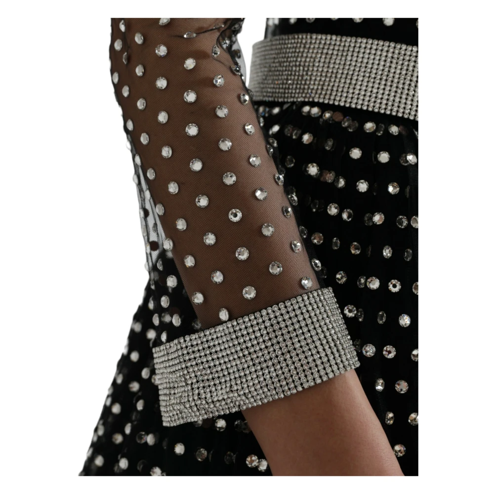 Dolce & Gabbana Elegante Zwarte Kristalversierde Lange Jurk Black Dames