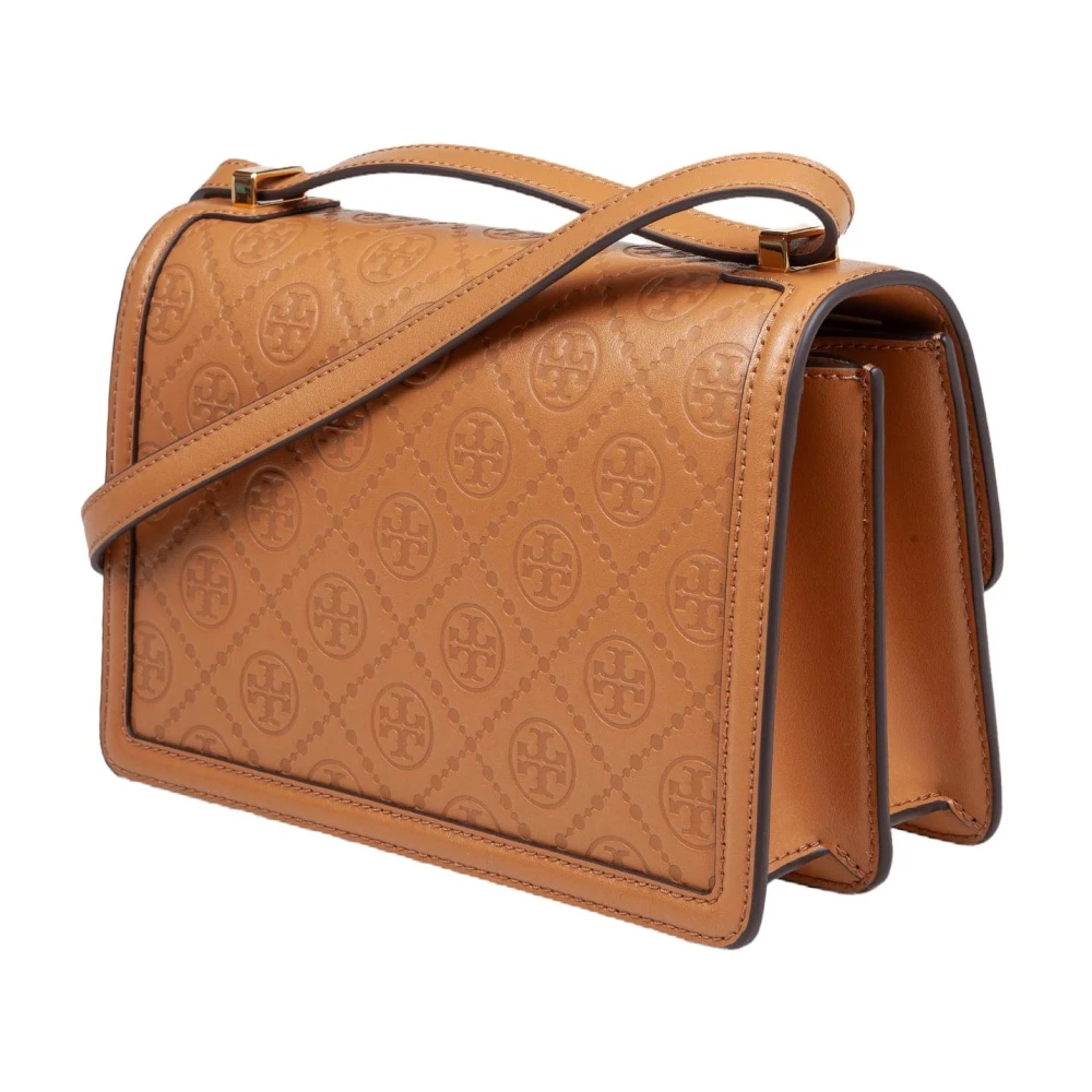 TORY BURCH Monogram Leren Schoudertas Tan Brown Dames
